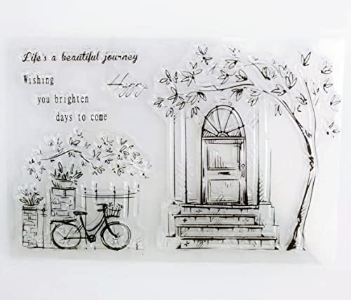 WooYangFun az Élet egy beaufiful Utazás Kerékpár, Virág, Ajtó, Ablak Gumi Tiszta Bélyeg Kártya Készítés Dekoráció, valamint