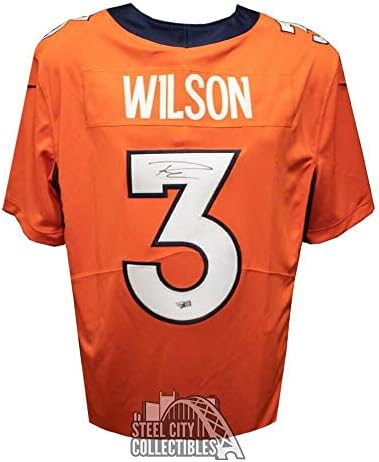 Russell Wilson Dedikált Denver Nike Narancs Foci Mez - Fanatikusok - Dedikált NFL Mezeket