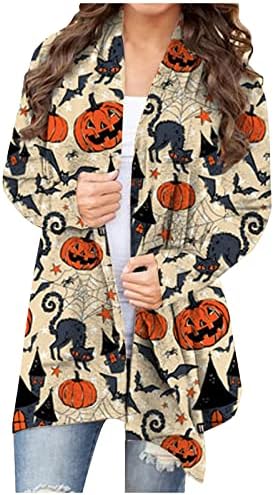 Női Halloween Kardigán Hosszú Ujjú Nyissa ki az Elülső Kötött Kabát Plus Size Kötés Felső Női Mintás, Könnyű, Pamut