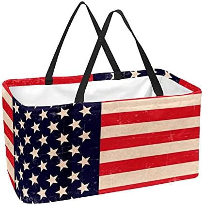 LORVIES Retro Hazafias Zászló Újrafelhasználható Táskák Tároló Kosarak, Bevásárló Táskák, Összecsukható Összecsukható
