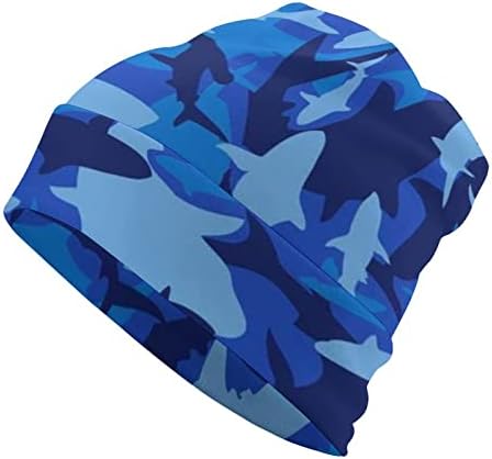 BAIKUTOUAN Kék Camo Shark Print Beanie Kalap a Férfiak, a Nők, a Tervek Sapkában