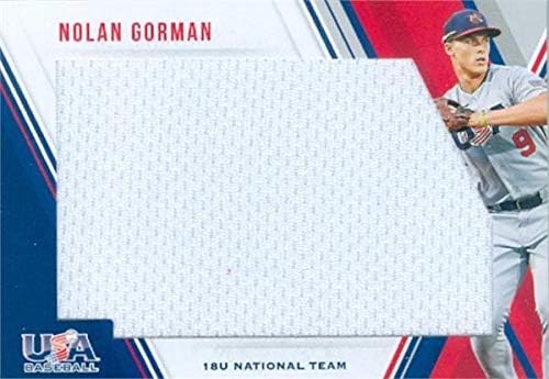 Nolan Gorman játékos kopott jersey-i javítás baseball kártya (St. Louis Cardinals) 2018 Panini Stars & Stripes a Team