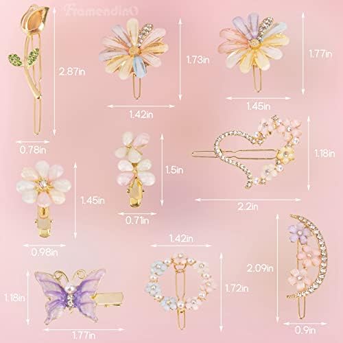Framendino, 18 Csomag Rózsaszínű Pillangó Haj Klipek fülbevaló Kristály Virág Haj Klipek Hajcsat a Nők, Lányok