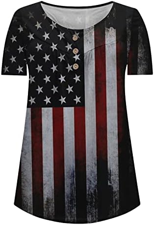 Amerikai Zászló Felsők Női Alkalmi Tunika Ing Viselni a Nadrágot, Rövid Ujjú Póló Henley Blúzok Flowy 1/4 Alja Tshirts