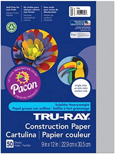 Tru-Ray Építési Papír, Szürke, 9 x 12, 50 Lap / Csomag, 10 Csomag