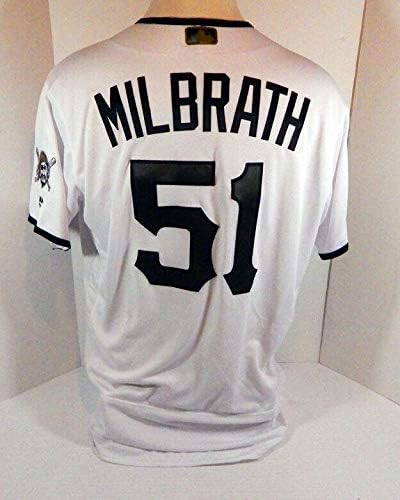 2018 Pittsburgh Pirates Jordan Milbrath 51 Játék Kiadott Fehér Jersey-i Megemlékezés A 48 - Játék Használt MLB Mezek