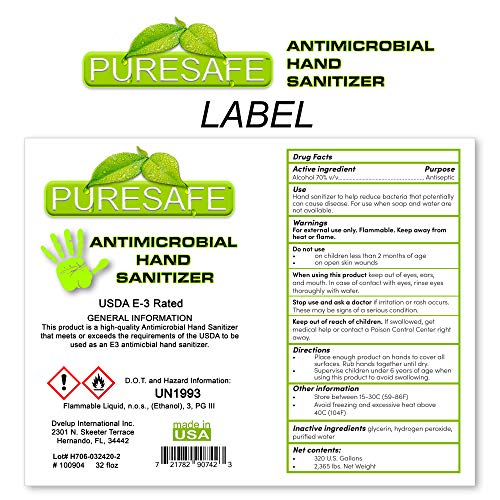PURESAFE Antimikrobiális kézfertőtlenítő - 3 pack, 56 oz. 70% Alkoholt TŐLÜNK a természetes kukorica, w/frissítő bőrlágyító