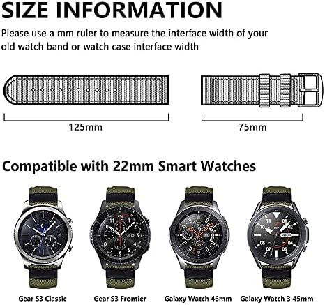 Kompatibilis a Samsung Galaxy Nézni 46mm / 3 45mm / Gear S3 Klasszikus/Gear S3 Határ Nylon Szövet gyorskioldó Csere