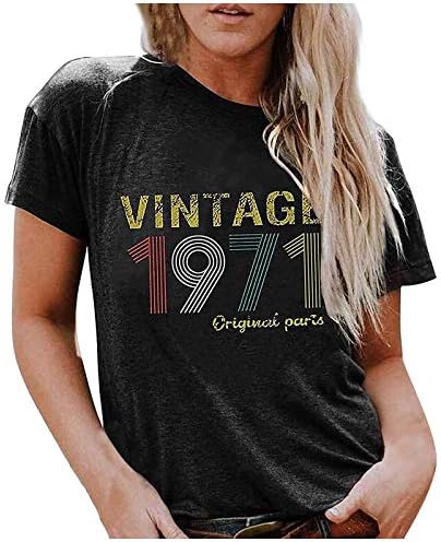 A nők 50 Születésnapi Ajándék Póló Vintage 1971 Eredeti Alkatrész Tee Csinos Rövid Ujjú Legénység Nyak Felső Emlékére